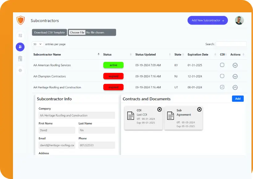 subinsure dashboard screen shot